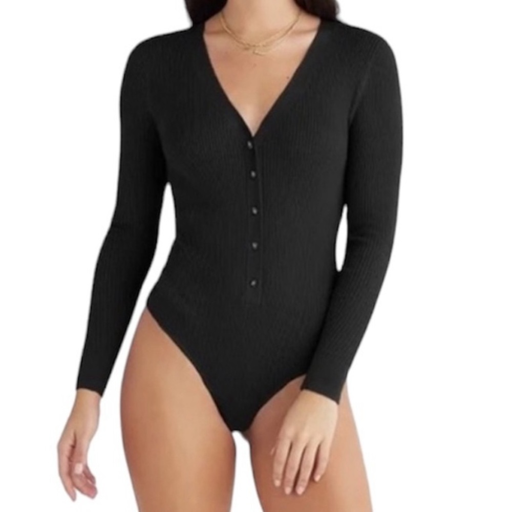 NWOT Favorite Daughter Cotton Cashmere Knit Cardigan Bodysuit Black
